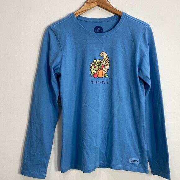 Life is Good Small Thanksgiving Cornucopia Thankful Tee Long Sleeve - Picture 1 of 11